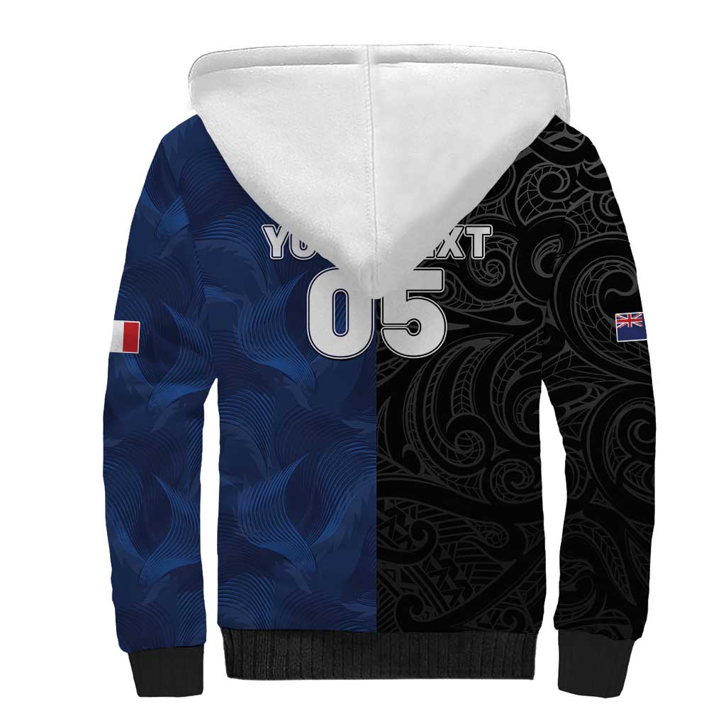 France And New Zealand Rugby Custom Sherpa Hoodie Les Bleus Rooster With Maori Tiki LT05 - Polynesian Pride