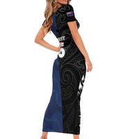 France And New Zealand Rugby Custom Short Sleeve Bodycon Dress Les Bleus Rooster With Maori Tiki LT05 - Polynesian Pride