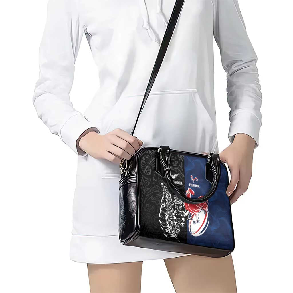 France And New Zealand Rugby Shoulder Handbag Les Bleus Rooster With Maori Tiki - Polynesian Pride