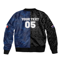 France And New Zealand Rugby Custom Sleeve Zip Bomber Jacket Les Bleus Rooster With Maori Tiki - Polynesian Pride