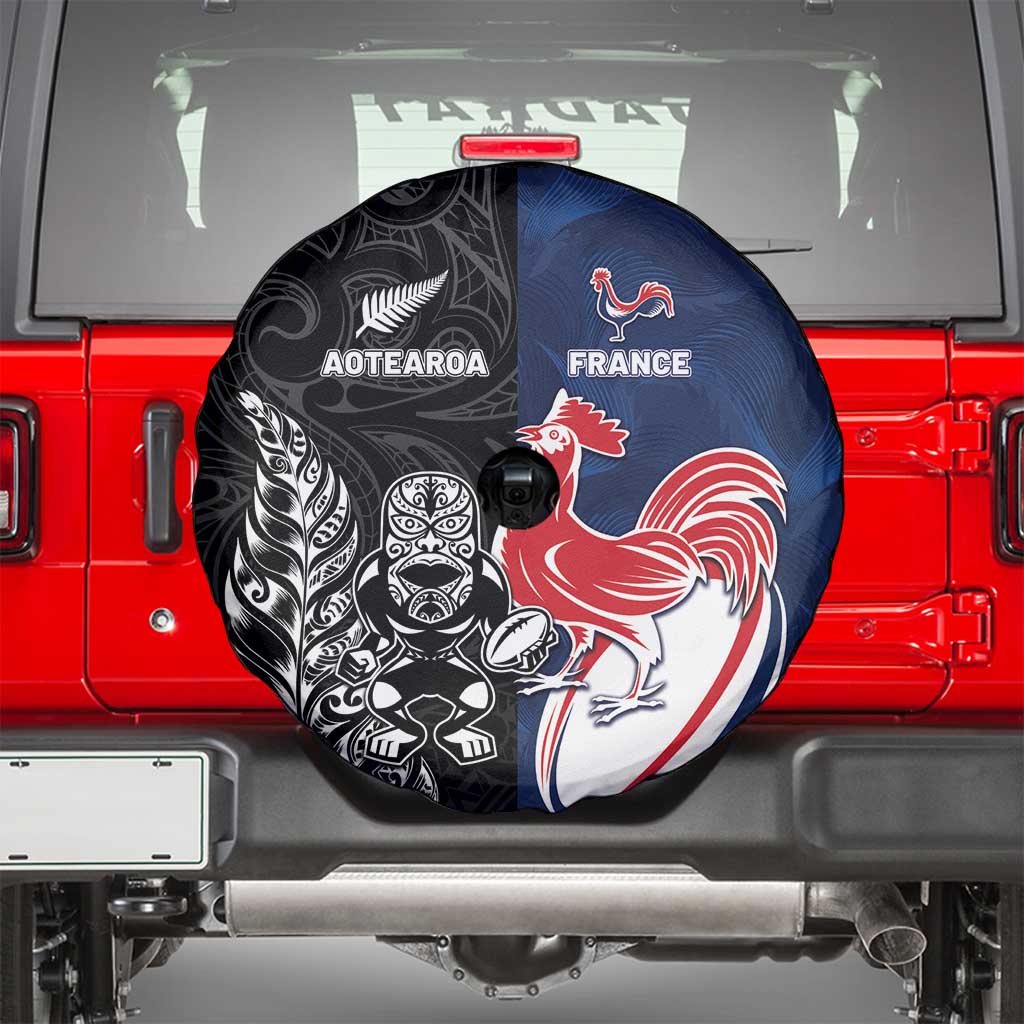 France And New Zealand Rugby Spare Tire Cover Les Bleus Rooster With Maori Tiki LT05 - Polynesian Pride