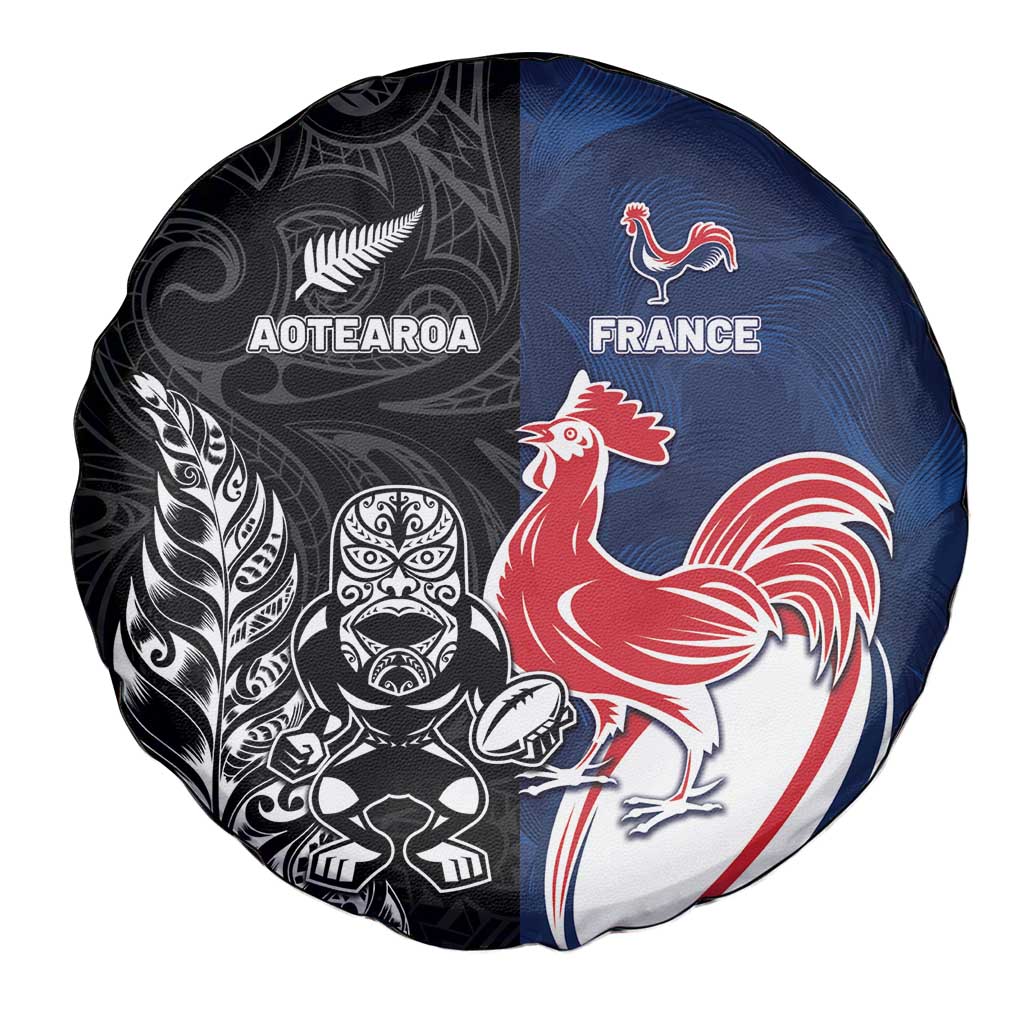 France And New Zealand Rugby Spare Tire Cover Les Bleus Rooster With Maori Tiki LT05 - Polynesian Pride