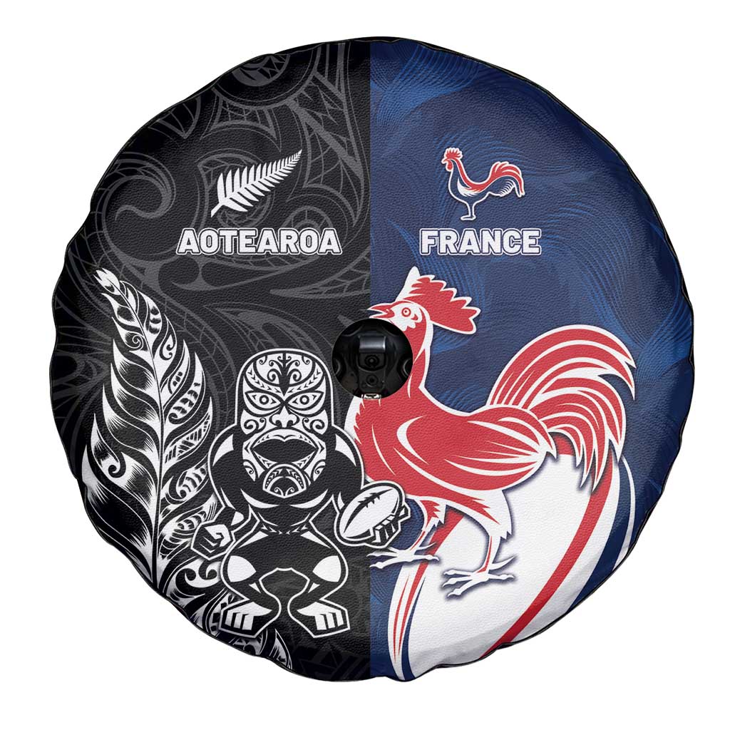 France And New Zealand Rugby Spare Tire Cover Les Bleus Rooster With Maori Tiki LT05 - Polynesian Pride