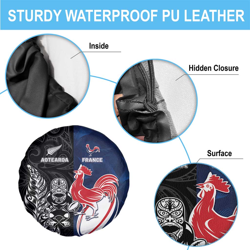 France And New Zealand Rugby Spare Tire Cover Les Bleus Rooster With Maori Tiki LT05 - Polynesian Pride