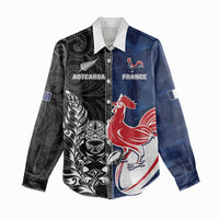 France And New Zealand Rugby Custom Women Casual Shirt Les Bleus Rooster With Maori Tiki LT05 - Polynesian Pride