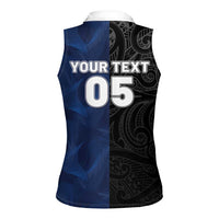 France And New Zealand Rugby Custom Women Sleeveless Polo Shirt Les Bleus Rooster With Maori Tiki LT05 - Polynesian Pride