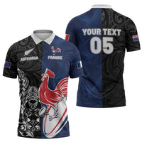 France And New Zealand Rugby Custom Zipper Polo Shirt Les Bleus Rooster With Maori Tiki LT05 - Polynesian Pride