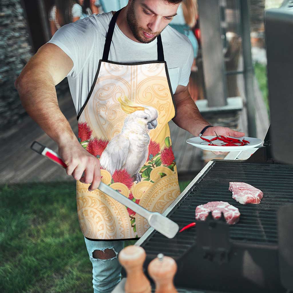 New Zealand Aotearoa Cockatoo Apron Maori Pattern With Pohutukawa Flowers