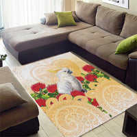 New Zealand Aotearoa Cockatoo Area Rug Maori Pattern With Pohutukawa Flowers