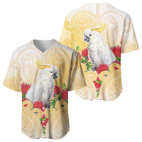 New Zealand Aotearoa Cockatoo Baseball Jersey Maori Pattern With Pohutukawa Flowers