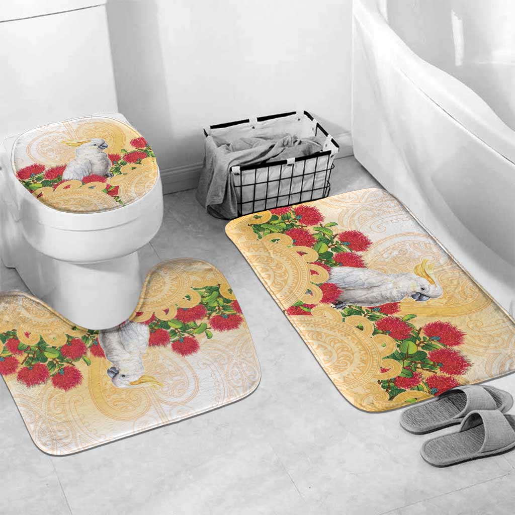 New Zealand Aotearoa Cockatoo Bathroom Set Maori Pattern With Pohutukawa Flowers