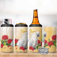 New Zealand Aotearoa Cockatoo 4 in 1 Can Cooler Tumbler Maori Pattern With Pohutukawa Flowers LT05 - Polynesian Pride