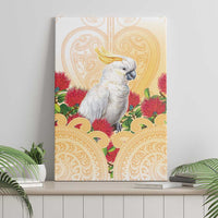 New Zealand Aotearoa Cockatoo Canvas Wall Art Maori Pattern With Pohutukawa Flowers