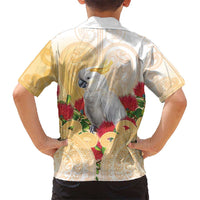 New Zealand Aotearoa Cockatoo Family Matching Off The Shoulder Long Sleeve Dress and Hawaiian Shirt Maori Pattern With Pohutukawa Flowers LT05 - Polynesian Pride