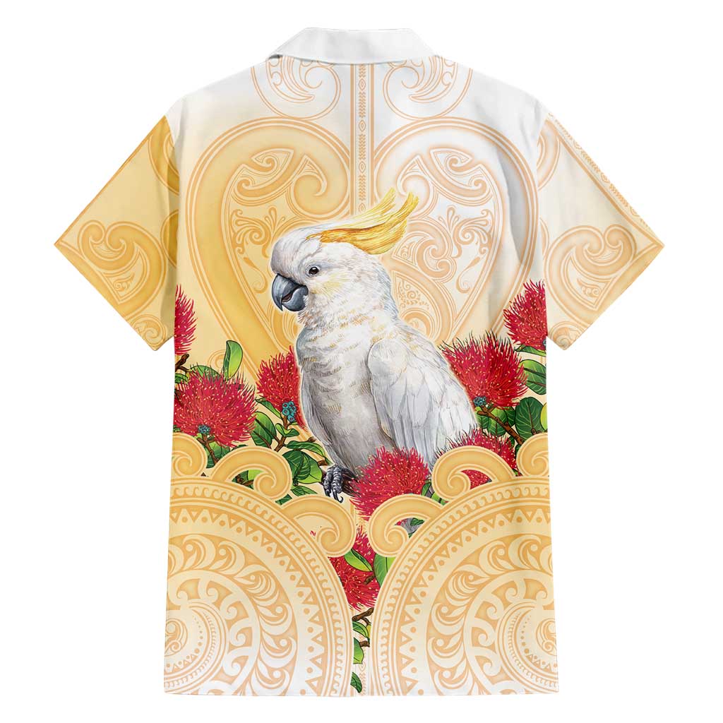 New Zealand Aotearoa Cockatoo Family Matching Off The Shoulder Long Sleeve Dress and Hawaiian Shirt Maori Pattern With Pohutukawa Flowers LT05 - Polynesian Pride