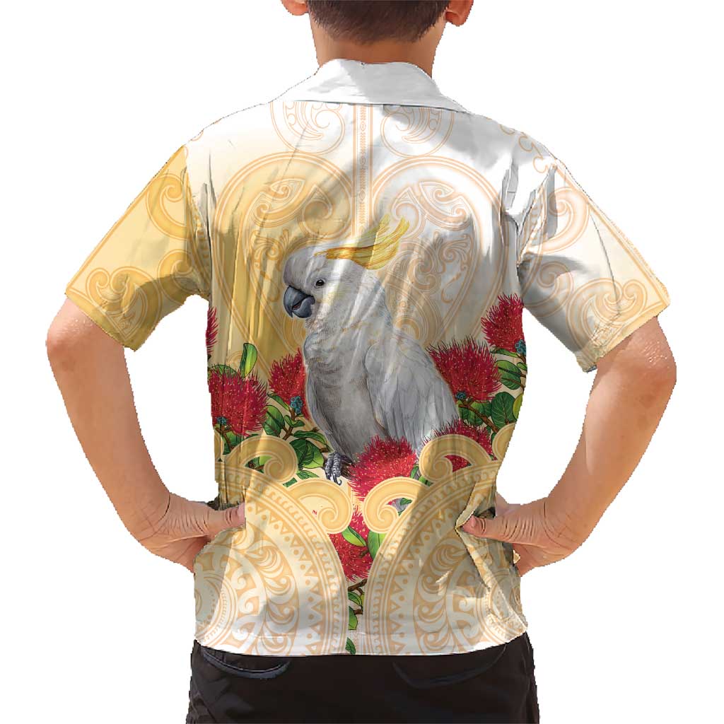 New Zealand Aotearoa Cockatoo Family Matching Puletasi and Hawaiian Shirt Maori Pattern With Pohutukawa Flowers LT05 - Polynesian Pride