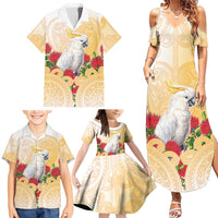 New Zealand Aotearoa Cockatoo Family Matching Summer Maxi Dress and Hawaiian Shirt Maori Pattern With Pohutukawa Flowers LT05 - Polynesian Pride