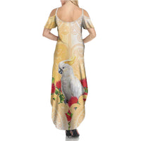New Zealand Aotearoa Cockatoo Family Matching Summer Maxi Dress and Hawaiian Shirt Maori Pattern With Pohutukawa Flowers LT05 - Polynesian Pride