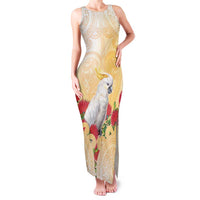 New Zealand Aotearoa Cockatoo Family Matching Tank Maxi Dress and Hawaiian Shirt Maori Pattern With Pohutukawa Flowers LT05 Mom's Dress Beige - Polynesian Pride