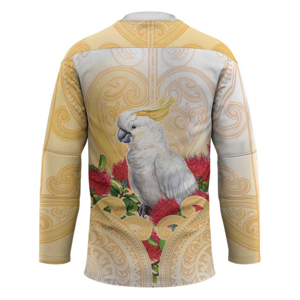 New Zealand Aotearoa Cockatoo Hockey Jersey Maori Pattern With Pohutukawa Flowers