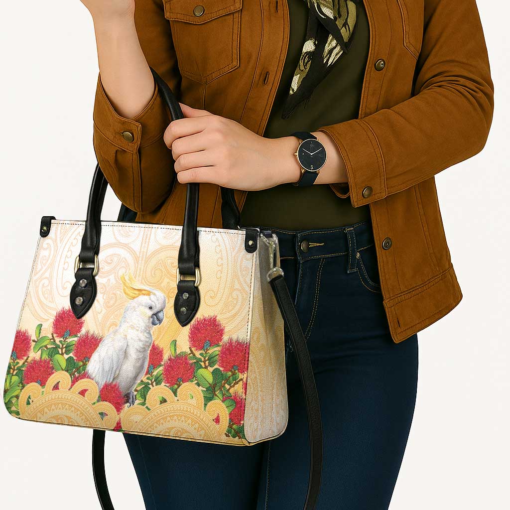 New Zealand Aotearoa Cockatoo Leather Bag Maori Pattern With Pohutukawa Flowers