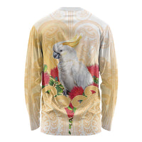New Zealand Aotearoa Cockatoo Long Sleeve Shirt Maori Pattern With Pohutukawa Flowers