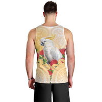 New Zealand Aotearoa Cockatoo Men Tank Top Maori Pattern With Pohutukawa Flowers