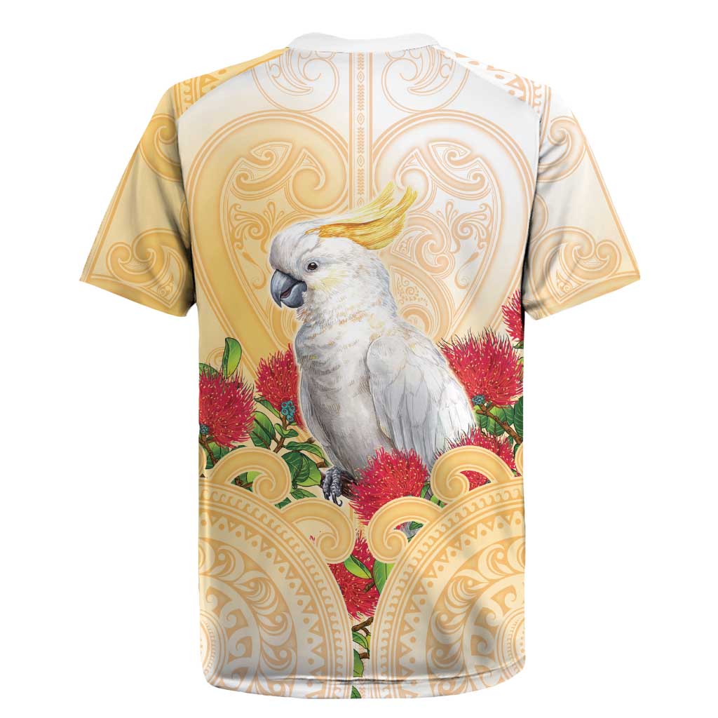 New Zealand Aotearoa Cockatoo Rugby Jersey Maori Pattern With Pohutukawa Flowers
