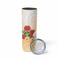 New Zealand Aotearoa Cockatoo Skinny Tumbler Maori Pattern With Pohutukawa Flowers LT05 - Polynesian Pride