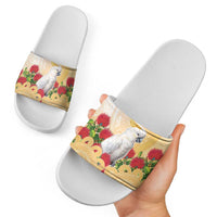 New Zealand Aotearoa Cockatoo Slide Sandals Maori Pattern With Pohutukawa Flowers