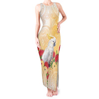 New Zealand Aotearoa Cockatoo Tank Maxi Dress Maori Pattern With Pohutukawa Flowers LT05 Women Beige - Polynesian Pride