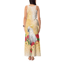 New Zealand Aotearoa Cockatoo Tank Maxi Dress Maori Pattern With Pohutukawa Flowers LT05 - Polynesian Pride