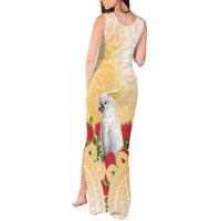 New Zealand Aotearoa Cockatoo Tank Maxi Dress Maori Pattern With Pohutukawa Flowers LT05 - Polynesian Pride