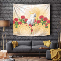 New Zealand Aotearoa Cockatoo Tapestry Maori Pattern With Pohutukawa Flowers