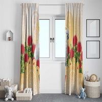 New Zealand Aotearoa Cockatoo Window Curtain Maori Pattern With Pohutukawa Flowers