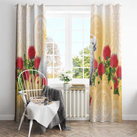 New Zealand Aotearoa Cockatoo Window Curtain Maori Pattern With Pohutukawa Flowers
