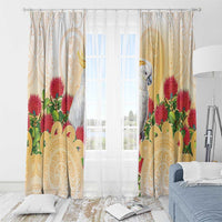 New Zealand Aotearoa Cockatoo Window Curtain Maori Pattern With Pohutukawa Flowers
