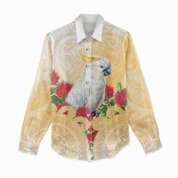 New Zealand Aotearoa Cockatoo Women Casual Shirt Maori Pattern With Pohutukawa Flowers LT05 - Polynesian Pride
