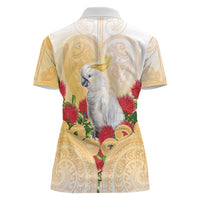 New Zealand Aotearoa Cockatoo Women Polo Shirt Maori Pattern With Pohutukawa Flowers LT05 - Polynesian Pride