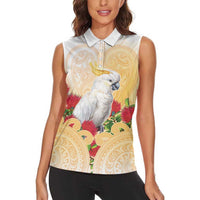 New Zealand Aotearoa Cockatoo Women Sleeveless Polo Shirt Maori Pattern With Pohutukawa Flowers LT05 - Polynesian Pride