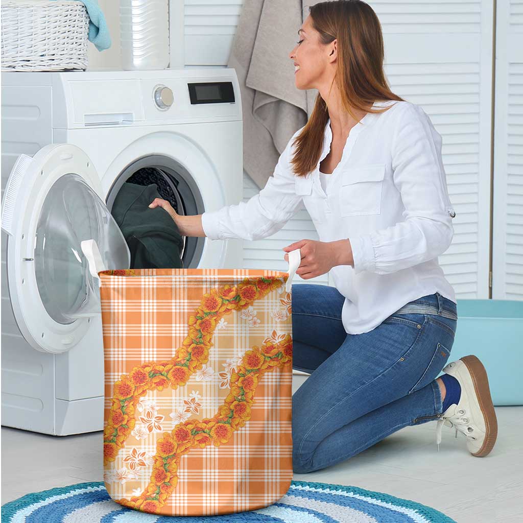 Orange Hawaii Palaka Laundry Basket Hawaiian Ilima Lei