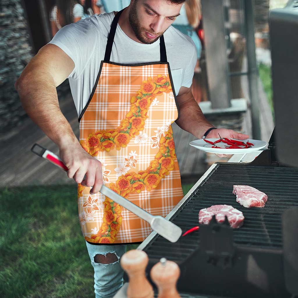 Orange Hawaii Palaka Apron Hawaiian Ilima Lei