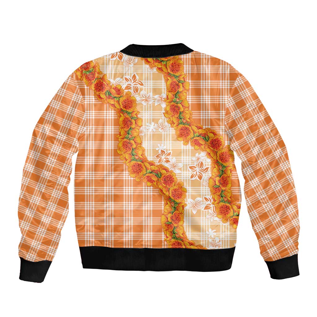 Orange Hawaii Palaka Bomber Jacket Hawaiian Ilima Lei