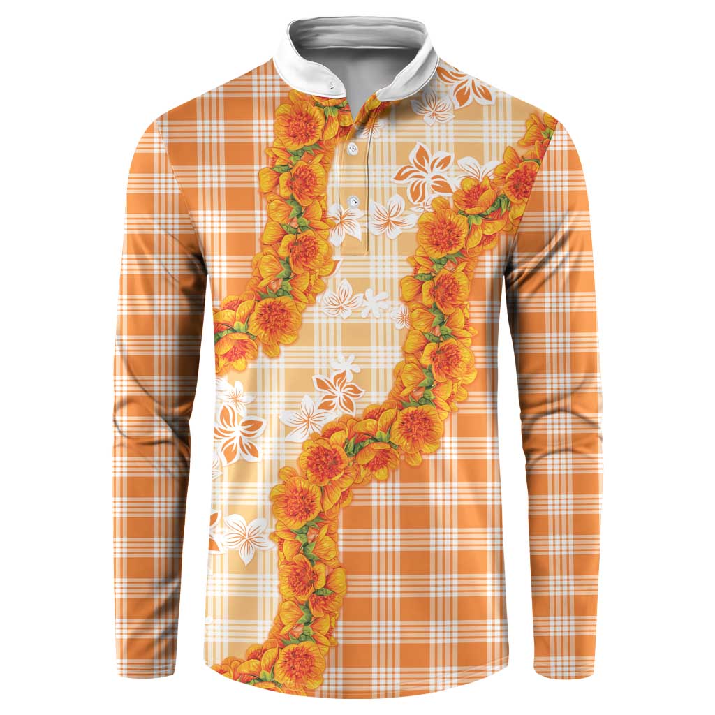 Orange Hawaii Palaka Button Sweatshirt Hawaiian Ilima Lei