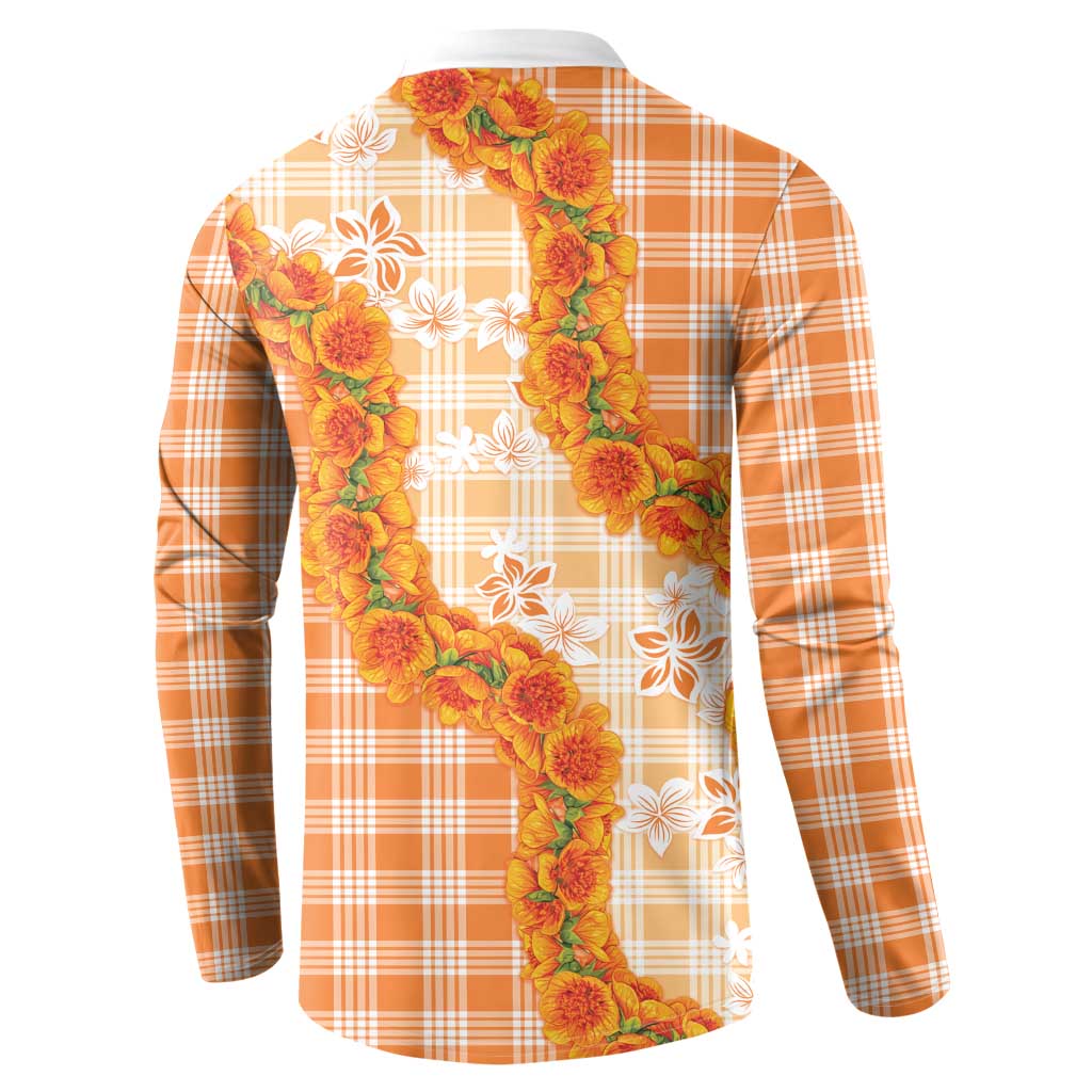 Orange Hawaii Palaka Button Sweatshirt Hawaiian Ilima Lei