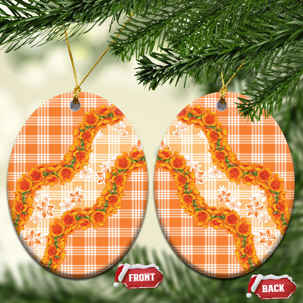 Orange Hawaii Palaka Ceramic Ornament Hawaiian Ilima Lei LT05 Oval Orange - Polynesian Pride