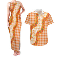 Orange Hawaii Palaka Couples Matching Tank Maxi Dress and Hawaiian Shirt Hawaiian Ilima Lei
