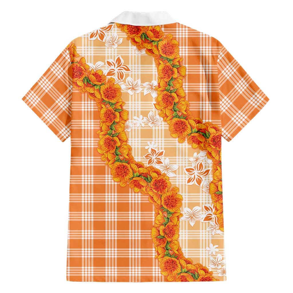 Orange Hawaii Palaka Family Matching Off The Shoulder Long Sleeve Dress and Hawaiian Shirt Hawaiian Ilima Lei LT05 - Polynesian Pride