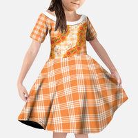 Orange Hawaii Palaka Family Matching Off Shoulder Short Dress and Hawaiian Shirt Hawaiian Ilima Lei LT05 Daughter's Dress Orange - Polynesian Pride