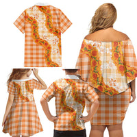 Orange Hawaii Palaka Family Matching Off Shoulder Short Dress and Hawaiian Shirt Hawaiian Ilima Lei LT05 - Polynesian Pride